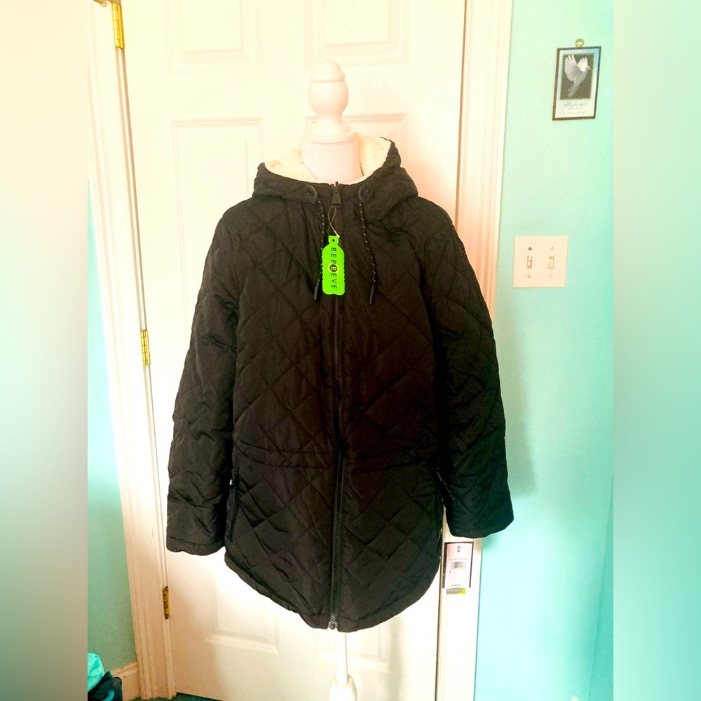 REVERSIBLE Black Quilted / Cream Plush Fabric Reversible Coat